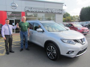 Mr Goadby being handed the keys to his new Nissan X Trail from Ours Salesman Stuart Taylor. This is Mr Goadbys 2nd X Trail from Polesworth Garage