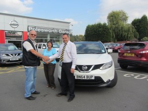Mr & Mrs Meddings collecting their Brand New Nissan Qashqai from our Sales Manager Steve Sadler. This is the  2nd Qashqai from Polesworth Garage in 3 Years