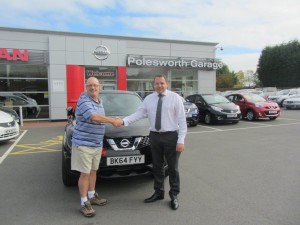 Returning Customer Mr John Hampton collecting his new Nissan Juke from our Sales Manager Steve Sadler