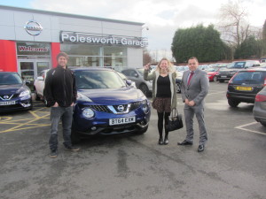 Melissa Greening and Will Gough collecting Melissas Dream Car the  Nissan Juke from Our Sales Manager Steve Sadler,