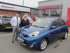Joanne Beddall Collecting her New Nissan Micra from Our Sales Manager Steve Sadler