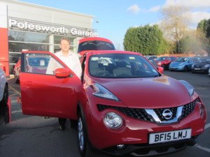 Mr Matthew Smith ready to drive away in his new Nissan Juke