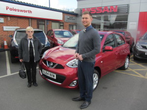 Mrs Margaret Latham Collecting her New Nissan Micra From Our Sales Executive Liam McEntee