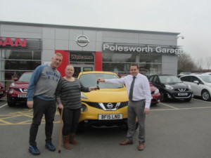 Ms Emma Hudson collecting her New Sun Yellow Nissan Juke From Our Sales Manager Steve Sadler