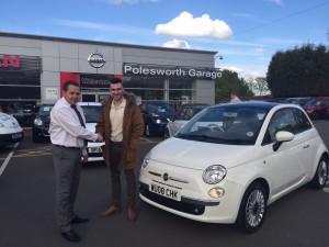Local Customer Billy Lee Bellion Collecting His New Fiat 500 From Our Sales Manager Steve Sadler