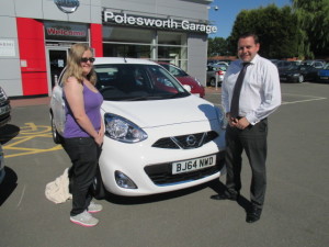 Mrs Victoria Markley From Leicester Collecting her Nissan Micra Auto From Our Sales Manager Steve Sadler
