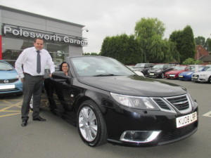 Ms Michelle Williams Ready Tp Drive Away In Her New Saab 9-3 Cabriolet Purchased From Our Sales Manager Steve Sadler