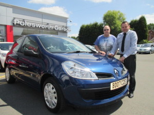 Allen Stokes Collecting His Renault Clio From Our Sales Manager Steve Sadler, This is the 4th or 5th vehicle the Stokes Family Have Purchased From Polesworth Garage.
