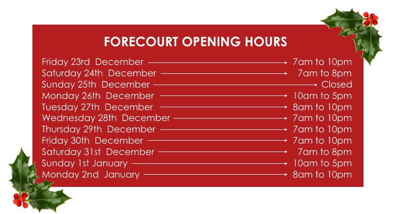 Forecourt Opening Hours for Christmas 2016