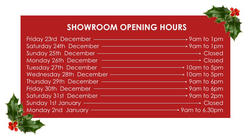 Showroom Opening Hours for Christmas 2016