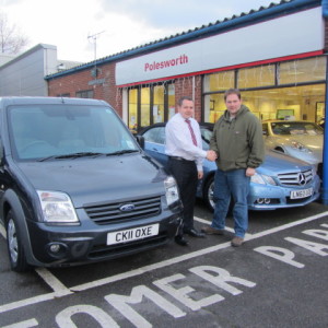 Gavin Traynor one of our loyal customers collecting his new Ford Transit Connect from our Sales Manager Steve Sadler