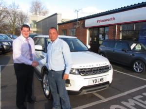 Lee Stacker of Central Maintenance Solutions collecting his New Range Rover Evoque from our Sales Executive Chris Smart