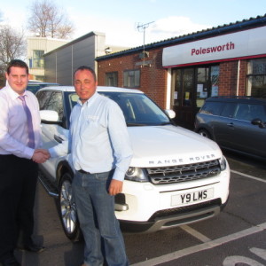 Lee Stacker of Central Maintenance Solutions collecting his New Range Rover Evoque from our Sales Executive Chris Smart