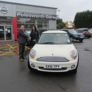 Miss Emma Harvey collecting her new Mini One from our Sales Manager Steve Sadler