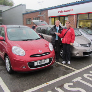 Miss Laura Allen collecting her new Nissan Micra from our Sales Executive Paul Tomson