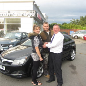 Miss Sheen collecting her Vauxhall Astra from our Sales Executive Roy Bettaney