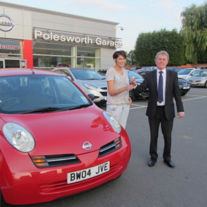 Miss Staci Fisher collecting her Nissan Micra from our Sales Executive Paul Tomson