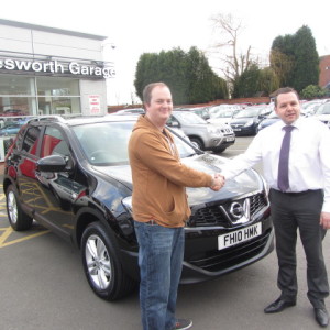 Mr David Sheldon collecting his Nissan Qashqai from our Sales Manager Steve Sadler.