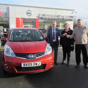 Mr & Mrs Horsne collecting their Nissan Note from our Sales Executive Paul Tomson, this is the 3rd car they have purchased from Polesworth Garage.