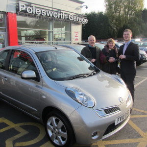 Mr & Mrs McDonald collecting their Nissan Micra N Tec from our Sales Executive Liam McEntee