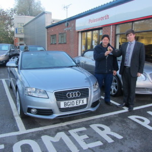Mr Paul Tarbuck collecting his Audi A3 Cabriolet from our Sales Executive Jon Taylor