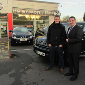 Mr Ricky Webb collecting his new Land Rover Discovery TDV6 from Our Sales Executive Chris Smart, this was especially sourced for Mr Webb by Polesworth