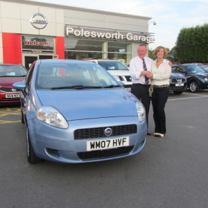 Sharon Robson collecting her Fiat Punto from our Sales Executive Roy Bettaney