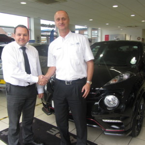 Andrew Male collecting his new Nissan Juke Nismo from our Sales Manager Steve Sadler