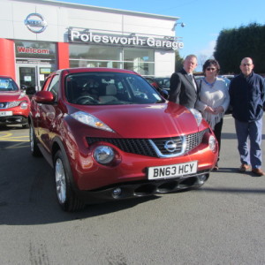Anita Ward collecting her New Nissan Juke Acenta Premium from our Sales Executive Roy Bettaney
