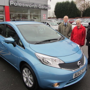 Mr & Mrs Kelly-Walley collecting their new Nissan Note in the fabulous New Sonic Blue Colour from our Sales Manager Steve Sadler