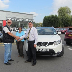 Mr & Mrs Meddings collecting their Brand New Nissan Qashqai from our Sales Manager Steve Sadler. This is the  2nd Qashqai from Polesworth Garage in 3 Years
