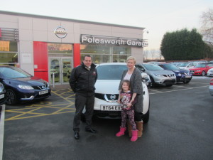 Ms Charlotte Harborne and Addison collecting their new Nissan Juke which Addison has already named Bertie from our Sales Manager Steve Sadler