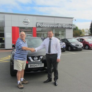 Returning Customer Mr John Hampton collecting his new Nissan Juke from our Sales Manager Steve Sadler