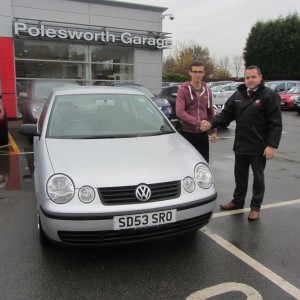 Samuel Cozens picking up his first car from our Sales Manager Steve Sadler. The garage was recommended by his father, who bought his car off us previously
