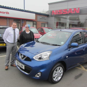 Joanne Beddall Collecting her New Nissan Micra from Our Sales Manager Steve Sadler