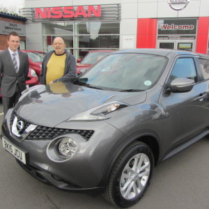 Local Customer Mr Robson collecting his new Nissan Juke From Our Sales Executive Phil Tierney