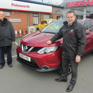 Mr David May Collecting his Nissan Qashqai From Our Sales Manager Steve Sadler
