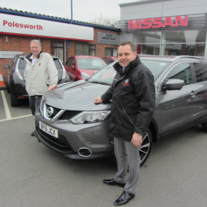 Returning Customer Christopher Davies collecting his new Nissan Qashqai from our Sales Manager Steve Sadler, This is Mr Davies 2nd Qashqai from Polesworth Garage