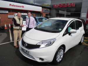 Mr Tony Martin Collecting His New Nissan Note Auto From Our Sales Executive Adam Hickinbottom
