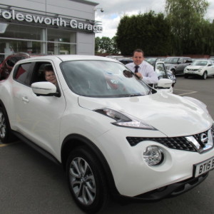 Kathleen Benson ready to drive away in her new Nissan Juke Just Collected From Our Sales Manager Steve Sadler