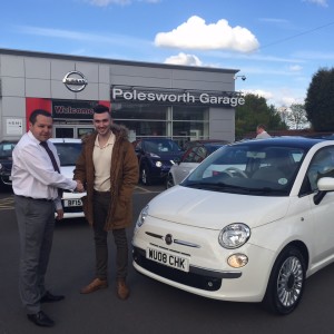Local Customer Billy Lee Bellion Collecting His New Fiat 500 From Our Sales Manager Steve Sadler