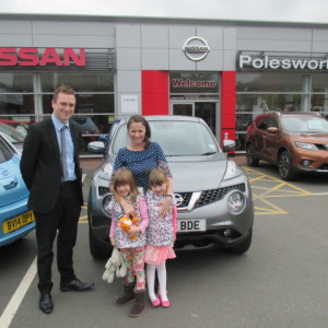 Ms Charlotte Ridgeway and family collecting her Brand New Nissan Juke From Our Sales Executive Phil Tierney