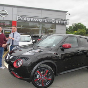 James Niblett, Owner Of The Deanery Cafe In Tamworth collecting his new Personalised Nissan Juke From Our Sales Executive Liam Mcentee