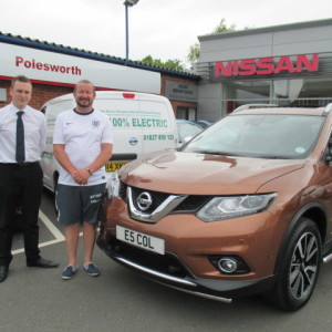 Mr Sharratt Collecting his New Nissan X Trail In Copper Blaze From Our Sales Executive Phil Tierney