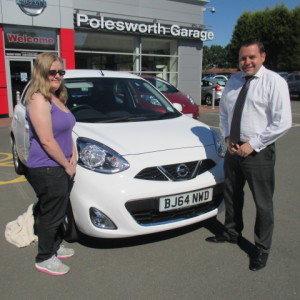 Mrs Victoria Markley From Leicester Collecting her Nissan Micra Auto From Our Sales Manager Steve Sadler