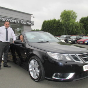 Ms Michelle Williams Ready Tp Drive Away In Her New Saab 9-3 Cabriolet Purchased From Our Sales Manager Steve Sadler