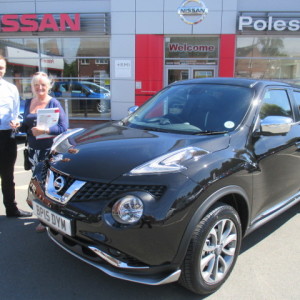 Returning Customer Susan Thompson taking delivery of her New Nissan Juke With Chrome Accessory Pack From Our Sales Executive Phil Tierney