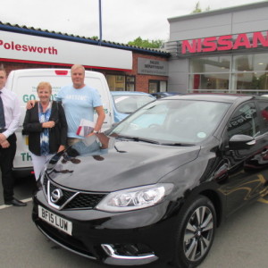 Returning Customers Mr & Mrs Jewkes taking delivery of the the fabulous  New Top Of The Range Nissan Pulsar from Our Sales Executive Phil Tierney