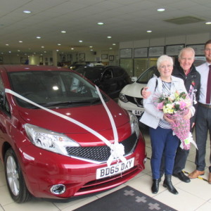 Mr And Mrs Lloyd Ready To Take Delivery Mrs Lloyds Birthday Present The All New Nissan Note From Our Sales Executive Liam McEntee