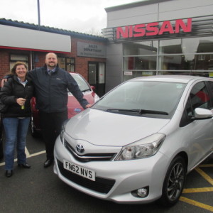 Local Customer Mrs Christine Howes Collecting Her New Toyota Yaris From Our Sales Executive Matt Newman